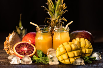 Glasses of juices. Refreshments and summer drinks.