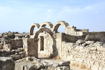 Stone arches and ruins of temple in Umm ar-Rasas, Jordan