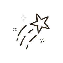 black and white simple vector outline line art icon of flying star