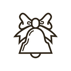 black and white simple vector line art icon of bell with bow