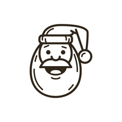 black and white simple vector line art icon of Santa Claus face
