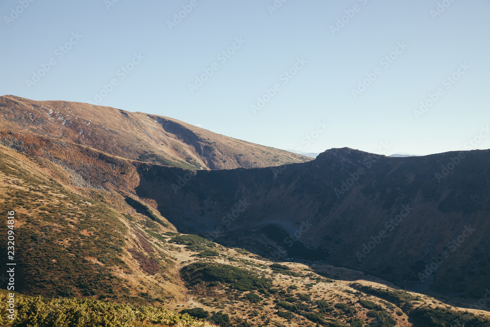 Wall mural Beautiful hills landscape under blue sky, Carpathians, Ukraine