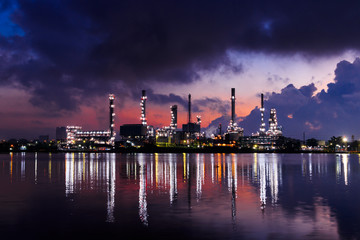 oil refinery at twilight night