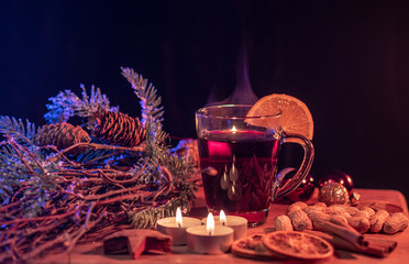 Typical Christmas decoration with cookies and candles