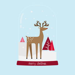 Christmas snow globe with reindeer vector illustration