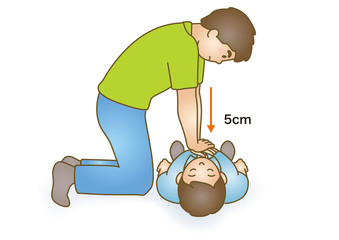 応急手当イラスト76：救急蘇生法・胸骨圧迫