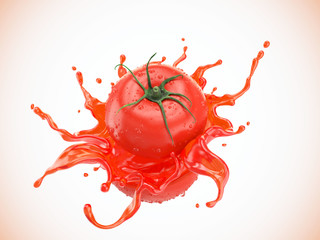 Fototapeta na wymiar Tomato slice with juice splash or red Ketchup sauce.
