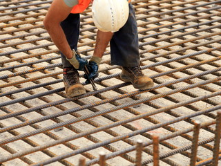 Worker who binding steel bars