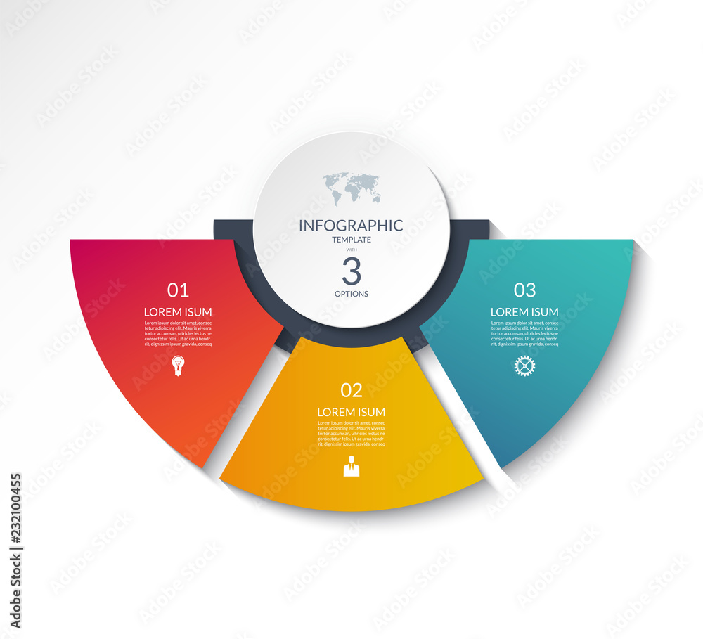 Wall mural business infographic semi circle template with 3 options. can be used as a chart, workflow layout, d