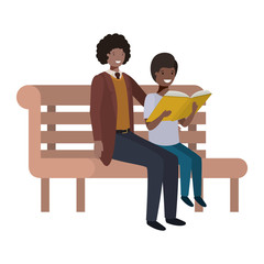 Fototapeta premium father and son sitting in park chair avatar character