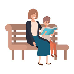 Fototapeta premium mother and son sitting in park chair avatar character