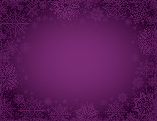 Fototapeta na wymiar Purple christmas background with frame of snowflakes and stars, vector illustration