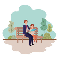 father and son sitting in park chair avatar character