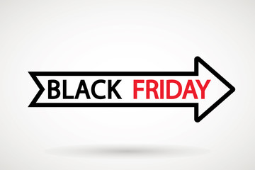 Black friday sale banner icon. Arrow vector. Label. For art template design, list, page, mockup brochure style, banner, idea, cover, booklet, print, flyer, book, blank, card, ad, sign, poster, badge.