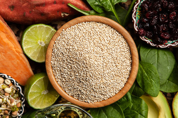 Raw quinoa seeds in a bowl