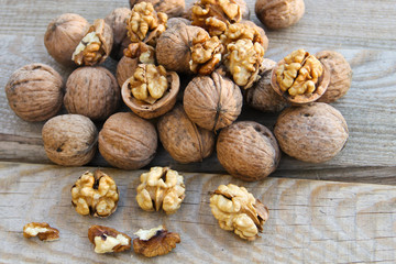 Walnuts on wooden table