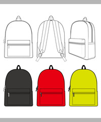 Backpack vector illustration flat sketches template