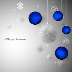 Christmas balls. Festive decorations. Snowflakes. Silver. Christmas background. Blue.