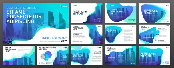 Tuinposter Powerpoint presentation templates set for business and construction. Use for keynote presentation background, brochure design, website slider, landing page, annual report. © Sundali graphics