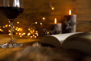 Cozy evening with wine and a good book