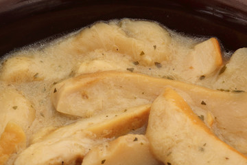 A detail of a homemade mushroom stew in spices sauce to eat with polenta, a typical Italian dish