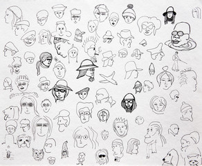 Pen painted portraits on the paper