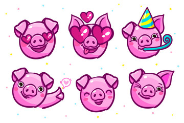 Pig is a symbol of 2019 new year. Head of the Emoji Pig in pop art style.