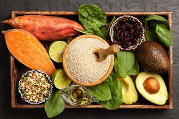 Raw quinoa seeds in a bowl