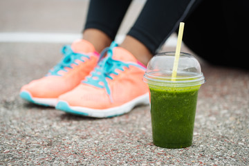 Green detox smoothie. Fitness lifestyle and healthy diet concept.