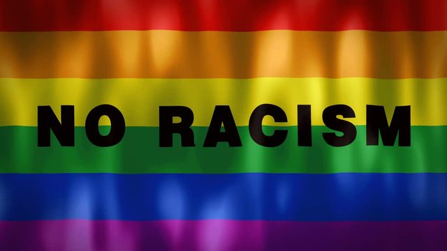 animated rainbow flag with the words No Racism, ideal footage to sensitize discriminatory abuses in gay social circles