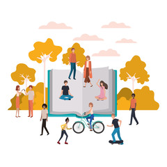 group of people with book avatar character