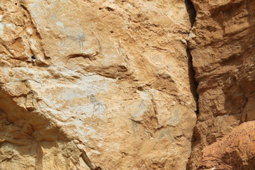 Art rock paintings from prehistory in the Barranco de la Hoz Seca canyon next to the small rural town of Jaraba, Aragon region, Spain