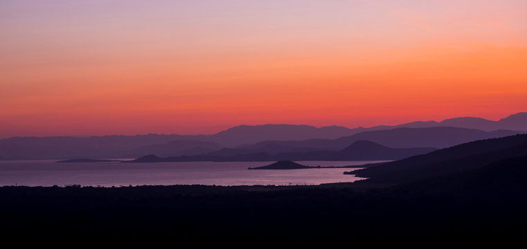Panorama of sunrise over Abaya Lake and Nechisar national park in Ethiopia.