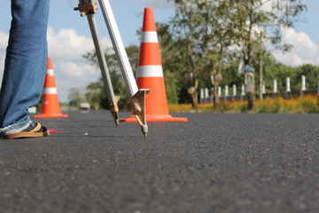 Fototapeta na wymiar traffic cones on road
