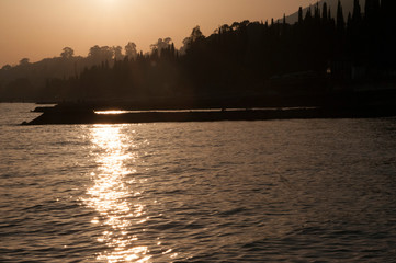 Naklejka premium Sunset over the Black Sea. Abkhazia. new afon