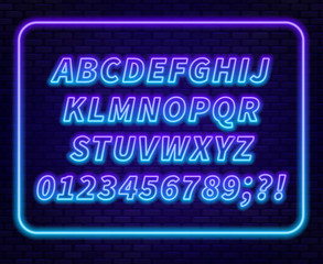 Blue purple gradient neon alphabet on a dark background . Bright font for decoration.Capital letter.