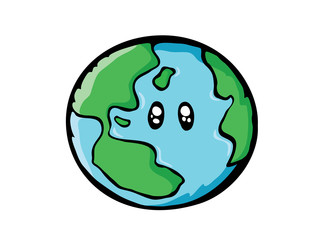 Earth drawing. World map or globe in doodles style. Cartoon concept. Environment design for earth day.