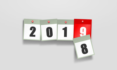  happy new year 2019. Calendar sheets with  number 2019