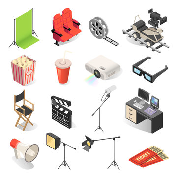 Cinema production and movie watching icon set