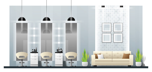 Interior scene of modern beauty salon , vector , illustration