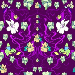 hand drawn vector seamless pattern in art Nouveau style.