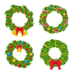Christmas green wreath holiday decoration and garland