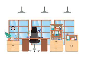 office desk and shelving with books isolated icon