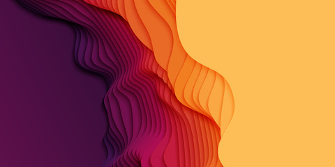 Naklejka premium Vector 3D abstract background with paper cut shapes. Colorful carving art. Paper craft landscape with gradient fade colors. Minimalistic design layout for business presentations, flyers, posters.