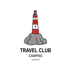 Lighthouse hand drawn graphic element. Simple doodle style vector illustration. Travel nautic club logo concept