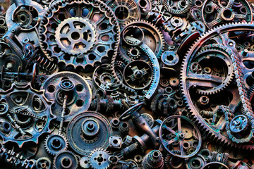 Steampunk texture, backgroung with mechanical parts, gear wheels