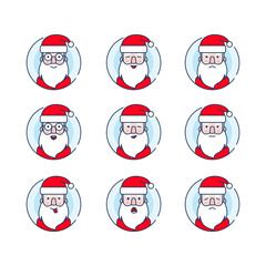 Christmas Santa set. Santa avatars. Santa Claus emotions icons