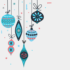 Christmas decorations balls. Vector greeting card. New Year background