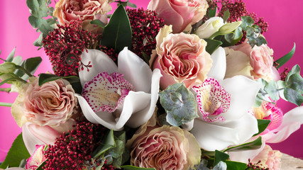 Wedding bouquet of orchids and roses.