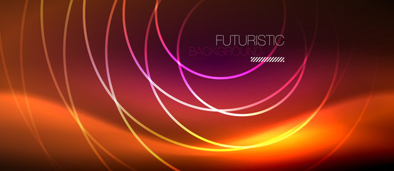 Neon glowing techno lines, hi-tech futuristic abstract background template with square shapes